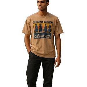 Coors Rooted in the West Junk Food Clothing Graphic Tee in Tan Unisex L XL